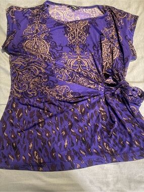 Women’s Purple Printed Short-Sleeve Tie-Side Top - Vintage Going Out Top